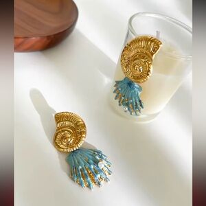 Anthropologie Gold and Blue Nautical Earrings